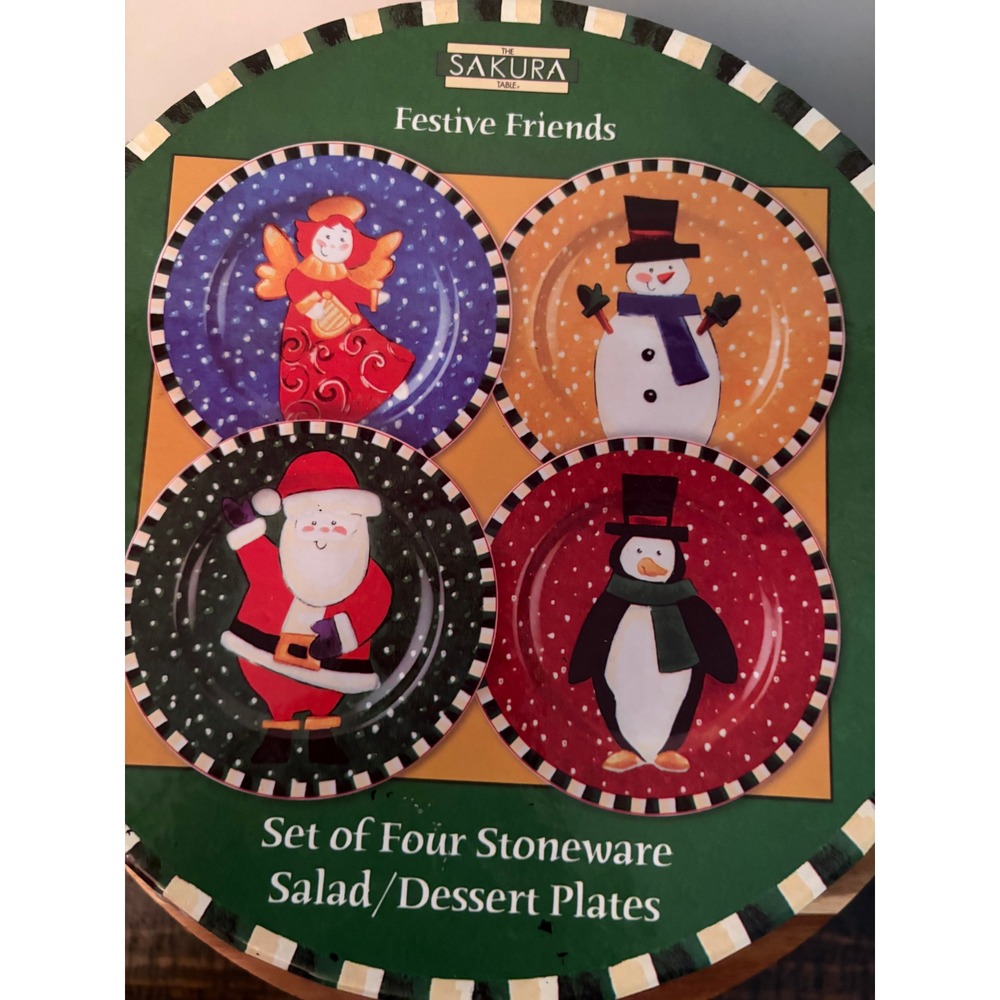 Sakura Stoneware Salad Dessert Plates Festive Friends Christmas In Original Box